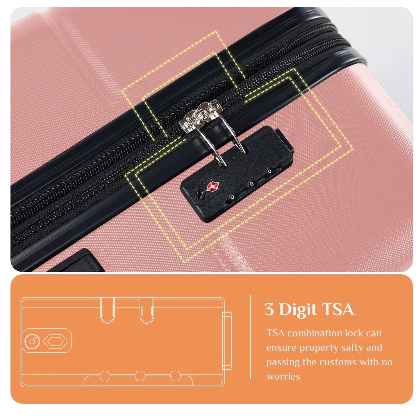 3-Piece Luggage Sets, Hard Shell ABS Suitcases with Double Spinner Wheels, Lightweight Expandable Rolling Travel Suit Case with TSA Lock, Pink