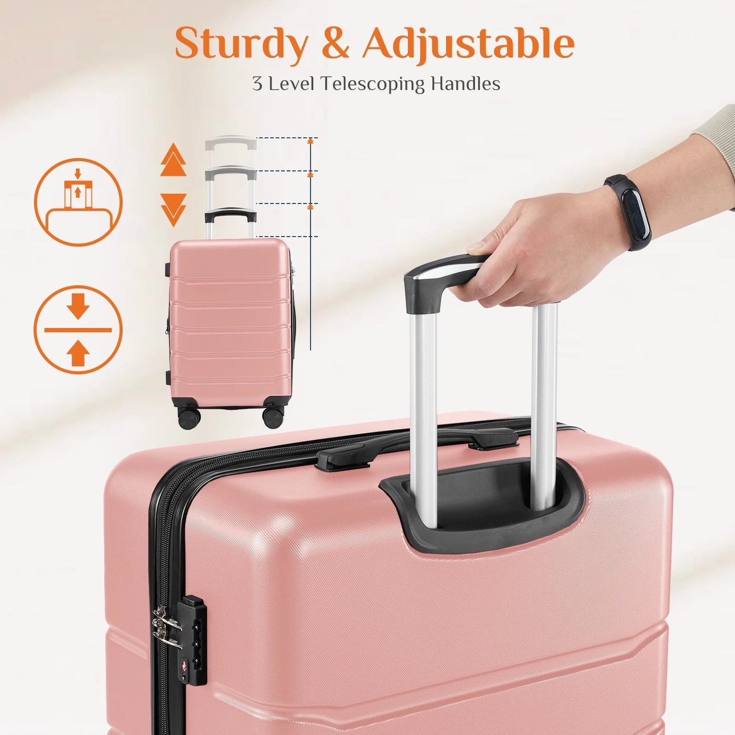 3-Piece Luggage Sets, Hard Shell ABS Suitcases with Double Spinner Wheels, Lightweight Expandable Rolling Travel Suit Case with TSA Lock, Pink