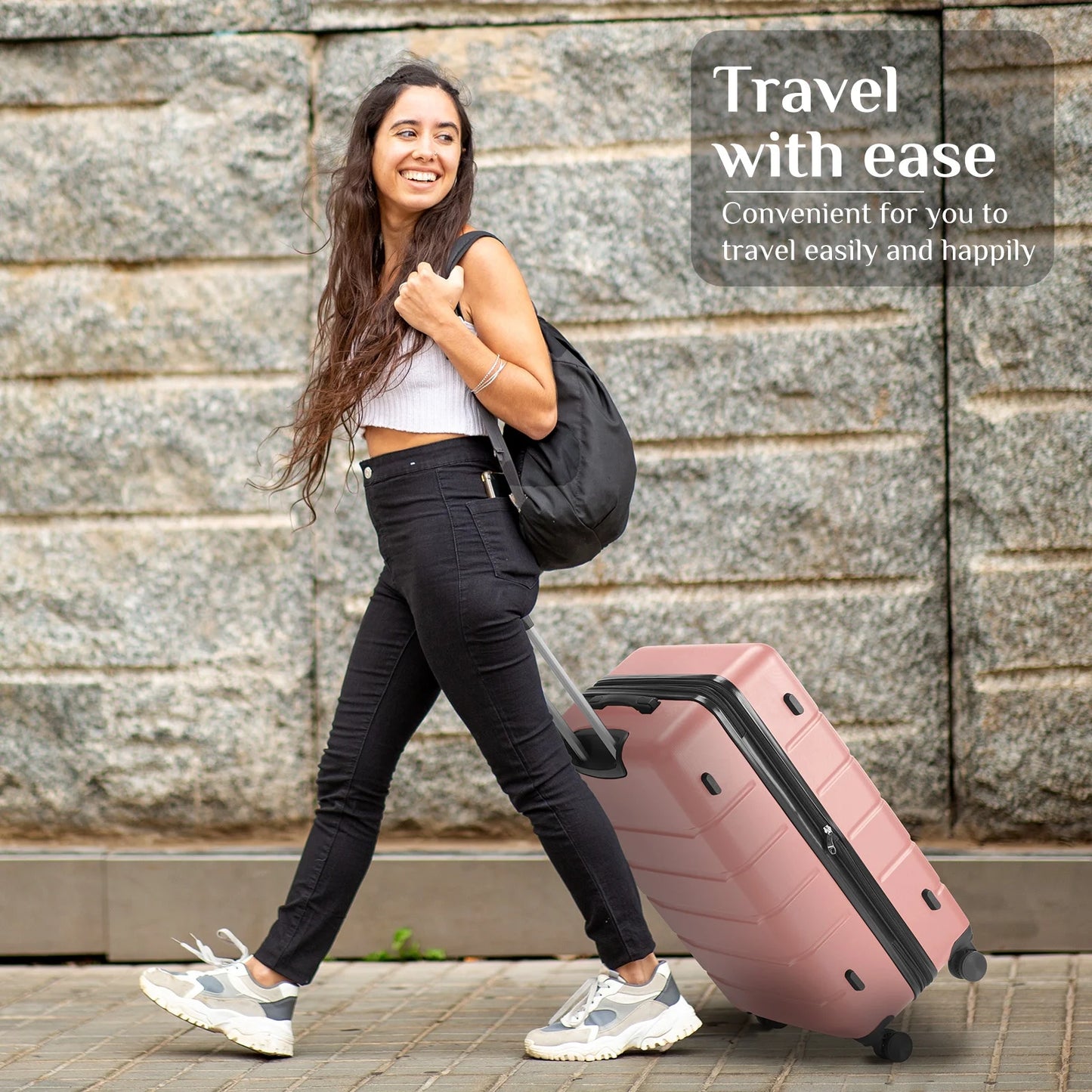3-Piece Luggage Sets, Hard Shell ABS Suitcases with Double Spinner Wheels, Lightweight Expandable Rolling Travel Suit Case with TSA Lock, Pink