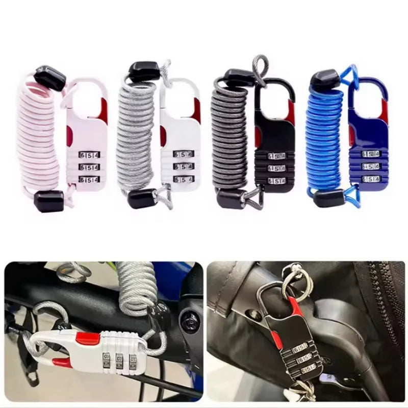 Bicycle Anti-Theft Motorcycle Three-Digit Password Combination Safety Rope Wire Rope Helmet Lock Multi-Purpose Safety Rope Lock
