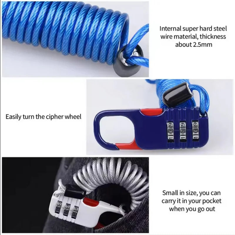Bicycle Anti-Theft Motorcycle Three-Digit Password Combination Safety Rope Wire Rope Helmet Lock Multi-Purpose Safety Rope Lock