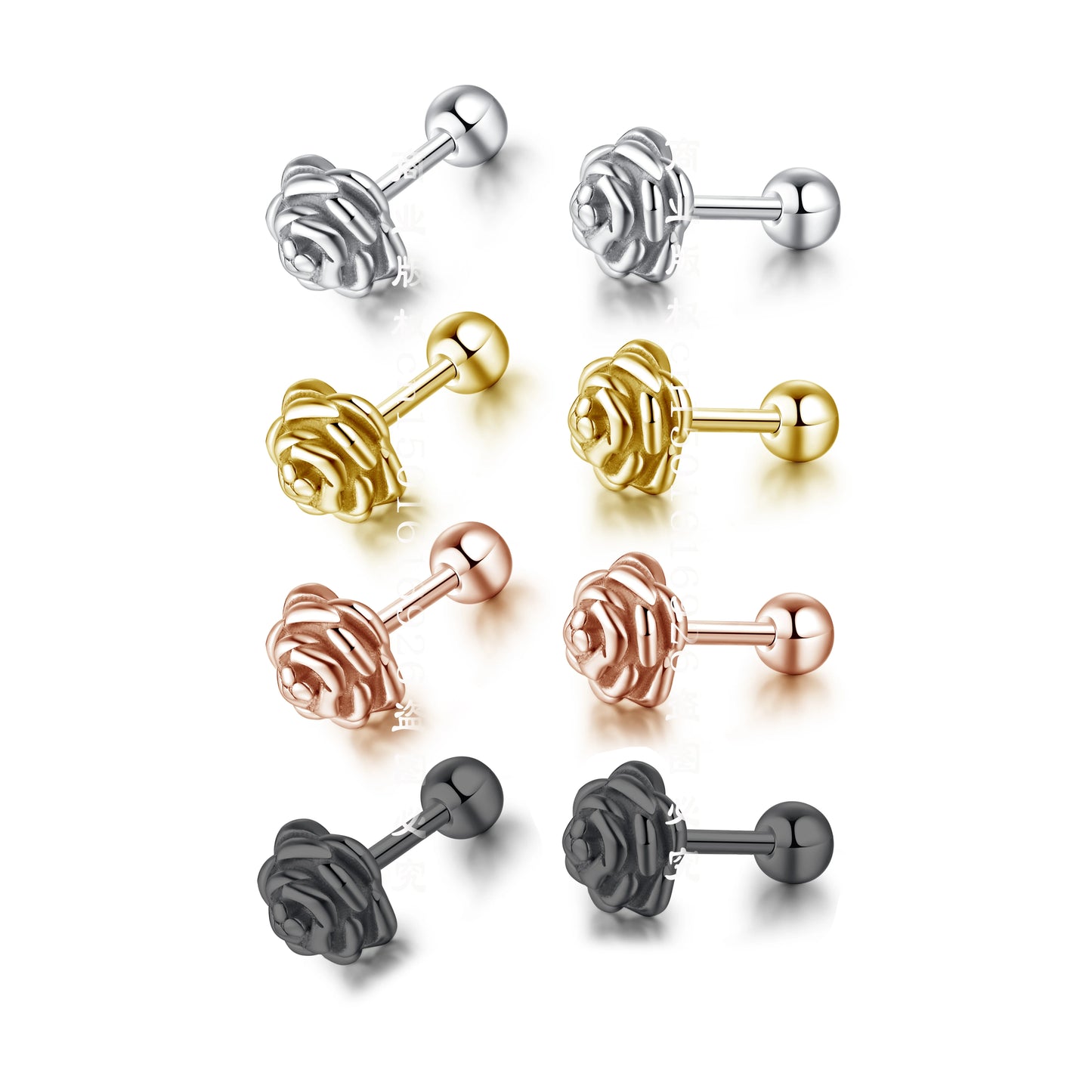4 Style Stainless Steel Casting Black Rose Flower Plants Stud Earrings Silver Color Earring for Women Unusual Exquisite Jewelry