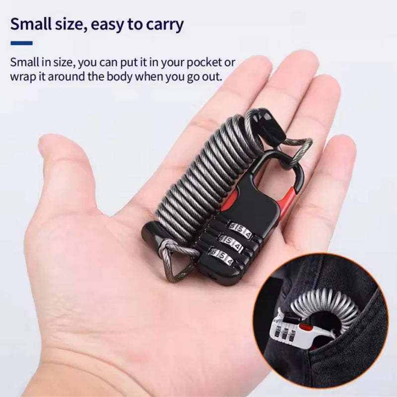 Bicycle Anti-Theft Motorcycle Three-Digit Password Combination Safety Rope Wire Rope Helmet Lock Multi-Purpose Safety Rope Lock