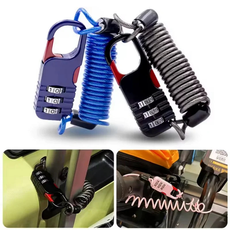 Bicycle Anti-Theft Motorcycle Three-Digit Password Combination Safety Rope Wire Rope Helmet Lock Multi-Purpose Safety Rope Lock