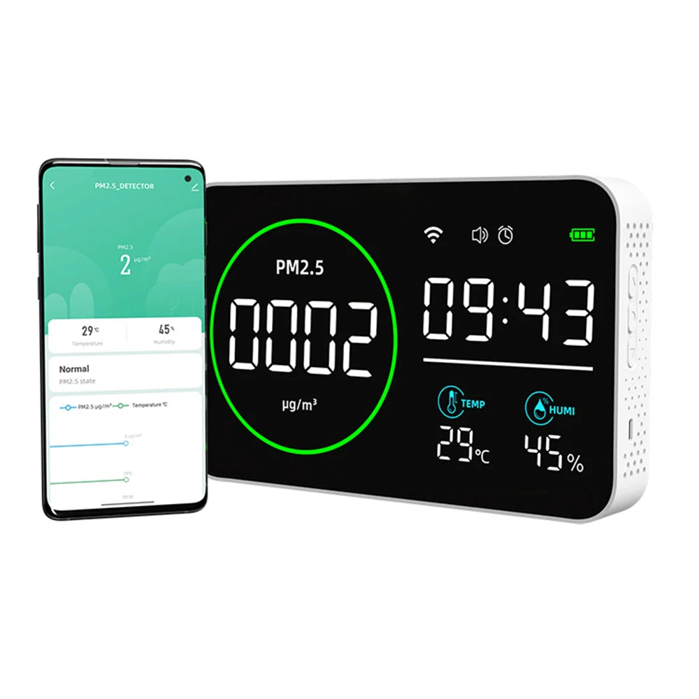 4 In1 WIFI Smart Air Quality Monitor CO2 PM2.5 Temperature Humidity Current Time Tester with Alarm Clock Carbon Dioxide Detector