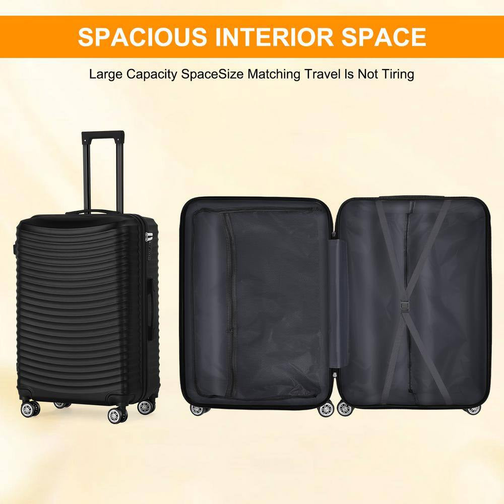 3 Piece Luggage Set Suitcase Spinner Hardshell Lightweight ABS TSA Lock Spinner Carry on (Black)