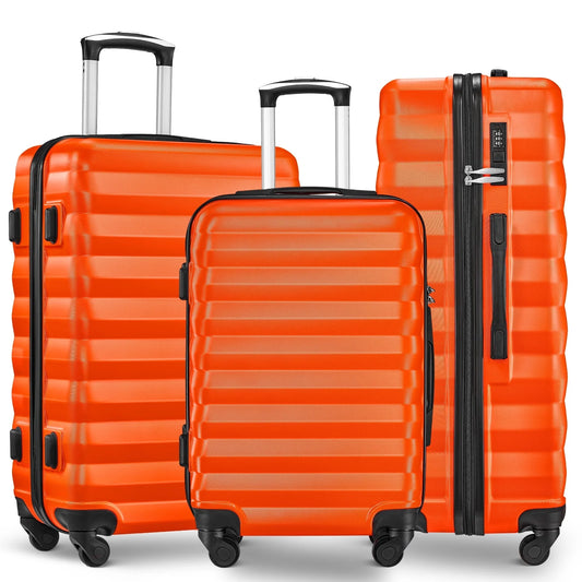 3 Piece Luggage Sets Lightweight Suitcases with Spinner Wheels, Orange