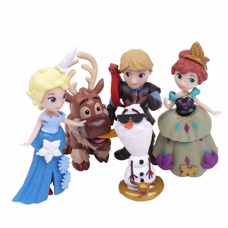 5Pcs/Set Frozen Cute Assembly Elsa Anna Olaf Sven Kristoff Action Figure Toys Cake Decoration