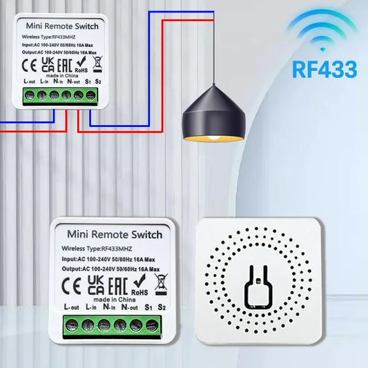 16A 433Mhz Smart Switch Mini DIY Relay Receiver Automation Module RF 2-Way Control Wireless on off for Home LED Lamp AC100-240V