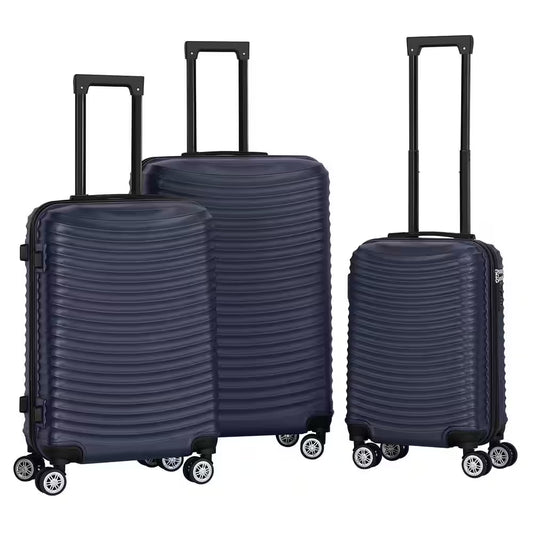 3-Piece Blue Suitcase Spinner Hardshell Lightweight ABS TSA Lock Spinner Carry on Luggage Set