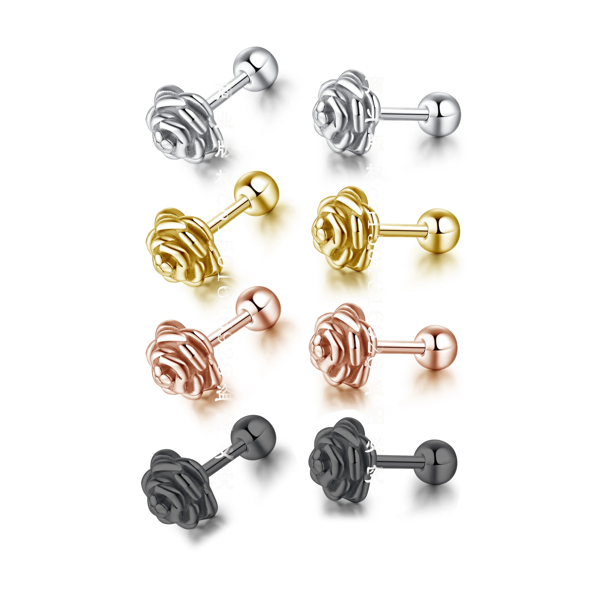 4 Style Stainless Steel Casting Black Rose Flower Plants Stud Earrings Silver Color Earring for Women Unusual Exquisite Jewelry