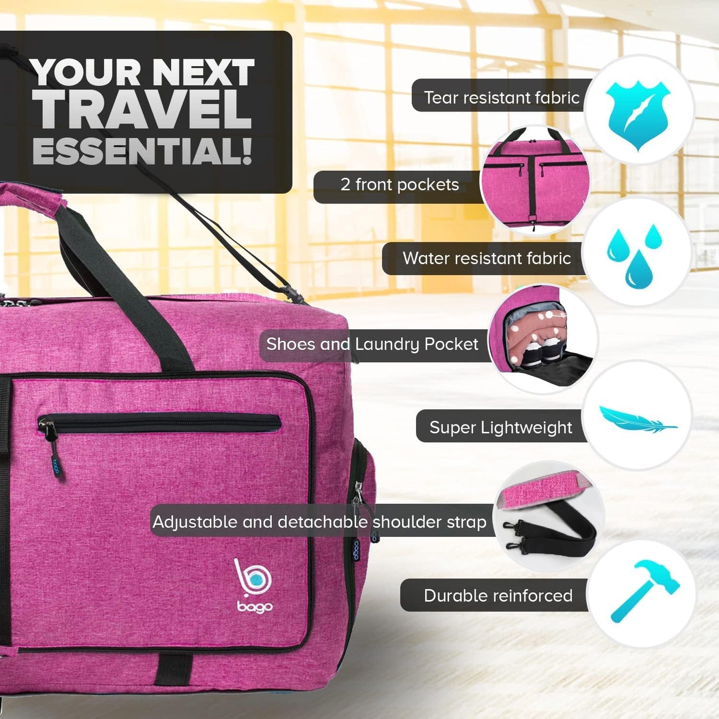 40L 60L 80L 100L 120L 140L Duffel Bags for Traveling – Durable Lightweight Waterproof Foldable Duffle Bag for Travel with Shoe Compartment, Packable Collapsible Overnight Bag for Men & Women