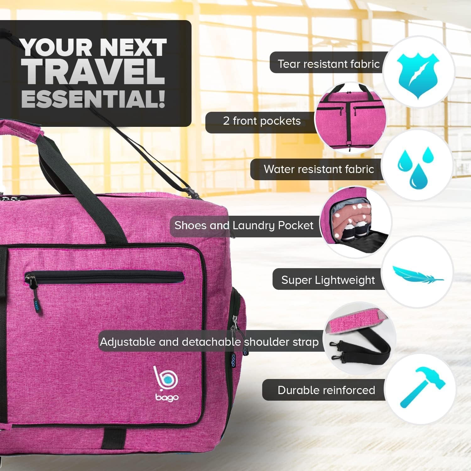 40L 60L 80L 100L 120L 140L Duffel Bags for Traveling – Durable Lightweight Waterproof Foldable Duffle Bag for Travel with Shoe Compartment, Packable Collapsible Overnight Bag for Men & Women
