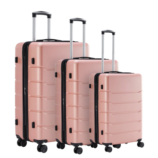 3-Piece Luggage Sets, Hard Shell ABS Suitcases with Double Spinner Wheels, Lightweight Expandable Rolling Travel Suit Case with TSA Lock, Pink