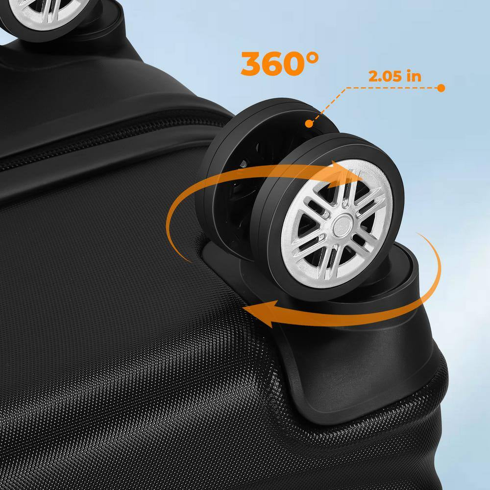 3 Piece Luggage Set Suitcase Spinner Hardshell Lightweight ABS TSA Lock Spinner Carry on (Black)